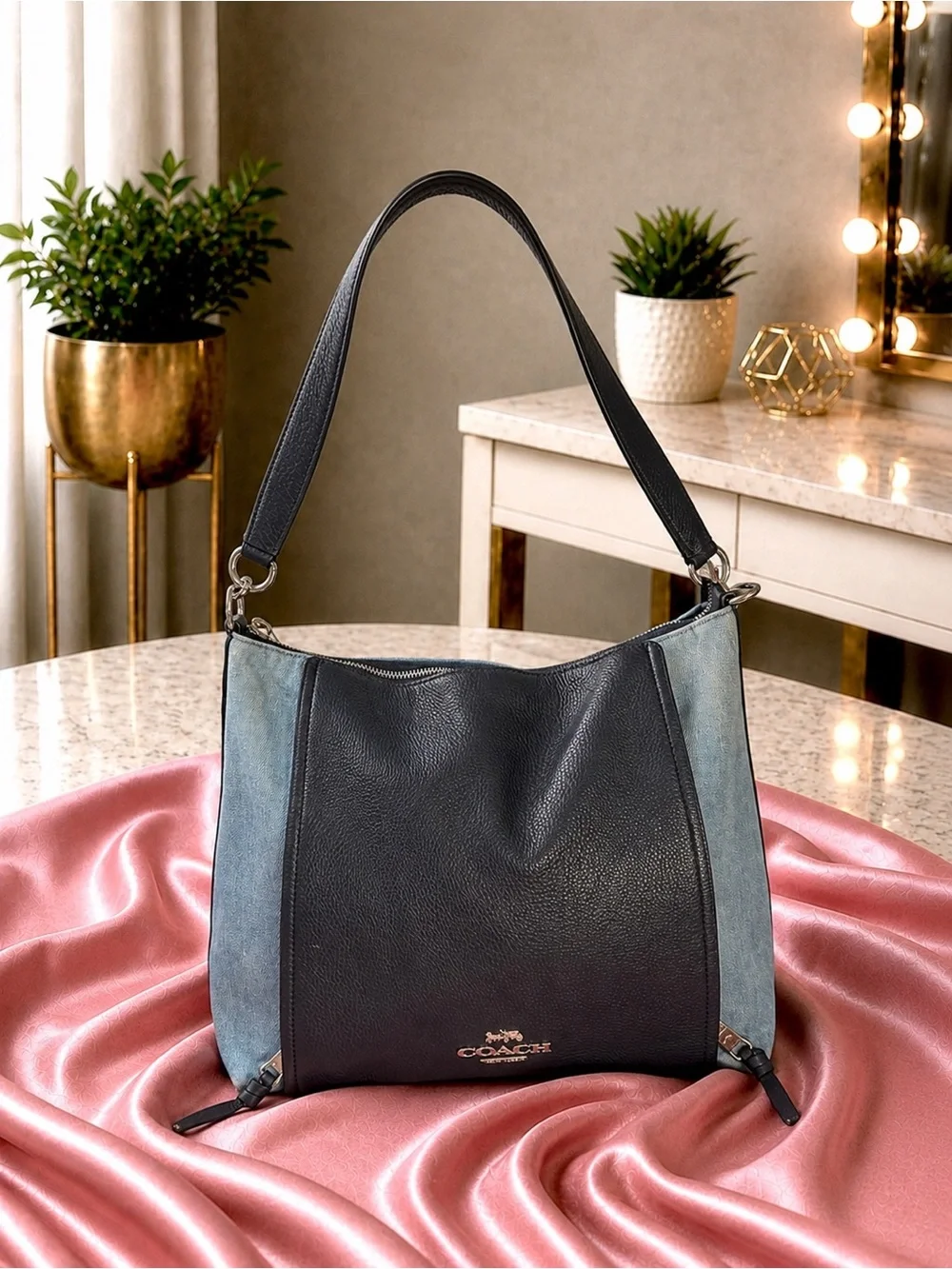 Coach Hobo Denim and Leather Crossbody Bag 91528 - Picture 3 of 12